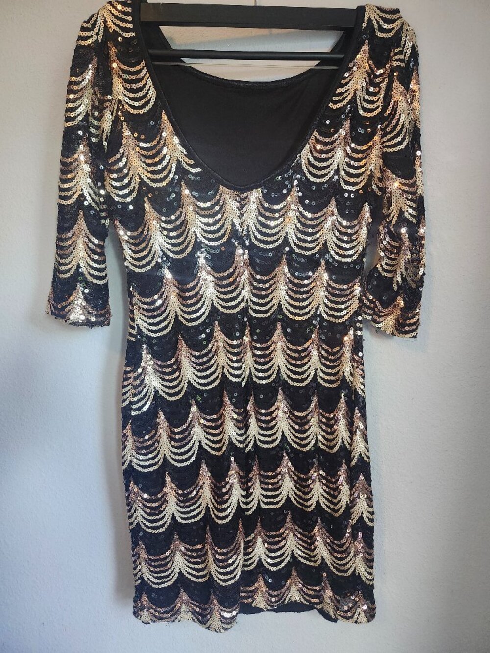 Crystal Doll Black & Gold Sequin Cocktail Dress – Size XL